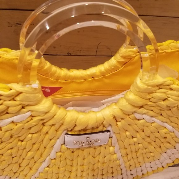 NWT KATE SPADE PICNIC PERFECT LEMON TOTE WICKER - Picture 9 of 12